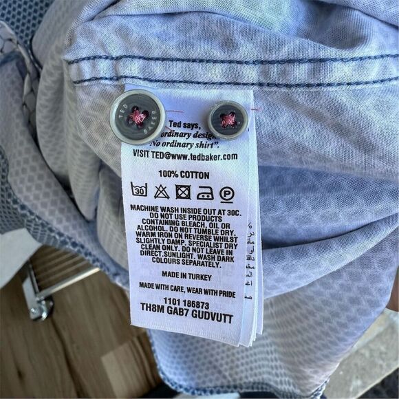 Ted Baker Men's Big & Tall Geometric Blue Short Sleeve Shirt size Large/4 - Picture 4 of 5